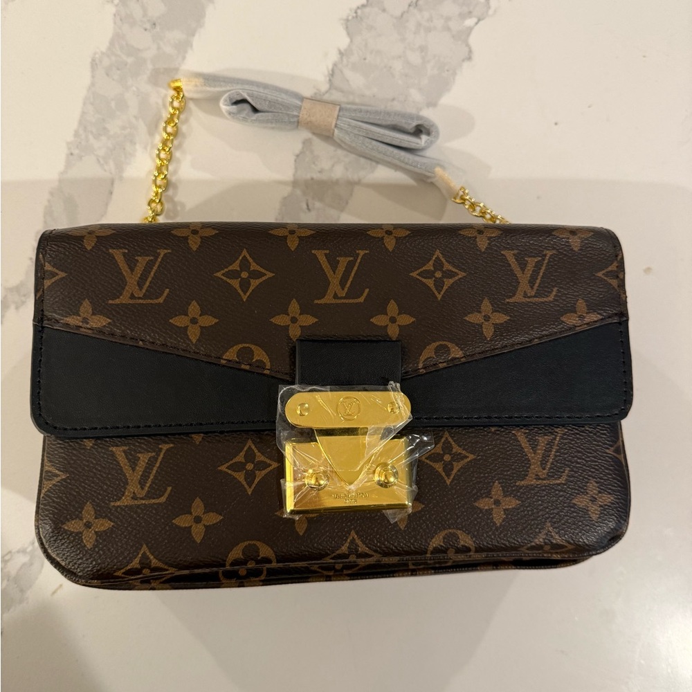 Canal street Brown Monogram Crossbody Bag with Black Trim